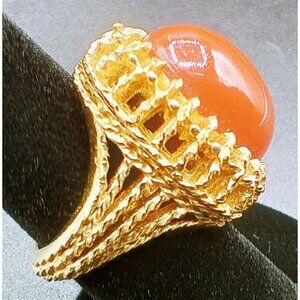 Orange Faux Adjustable Costume Jewelry Ring Sizer Inside Faux Materials Vintage